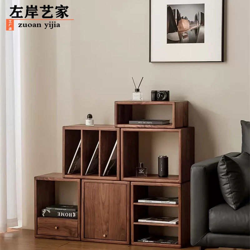Solid Wood Small Bookcase Combination Cabinet Simple Modern Storage Cabinet Storage Bookshelf Plaid Side Cabinet Living Room Bedroom Bedside Table