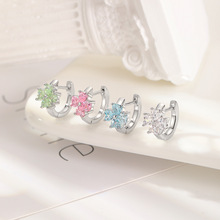 锆石四叶草直针耳扣清冷感花朵耳圈蓝色少女感ins时尚心形耳环女