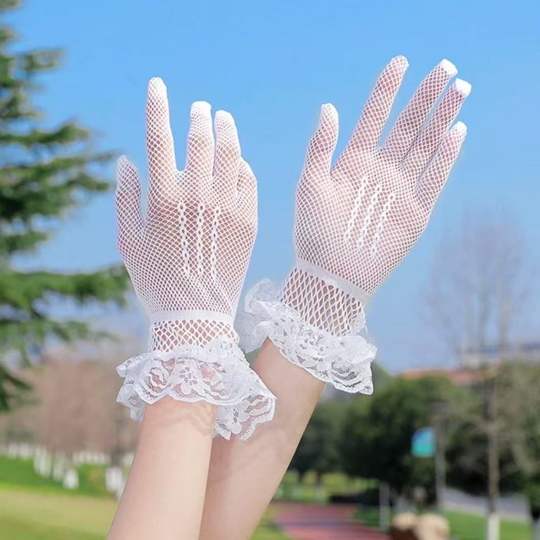 Bride Full-Finger Fishnet Lace Gloves Wedding Etiquette Performance Sexy Sexy Bow Mesh Gloves
