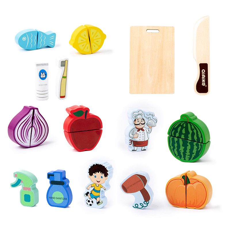 Nuevos productos de madera cocina portátil puzzle educación temprana juguetes para niños y niñas cortar niños verduras y frutas al por mayor
