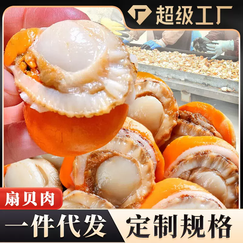 无冰衣特大扇贝肉扇贝肉带黄新鲜速冻扇贝肉商用批发定制代工代发