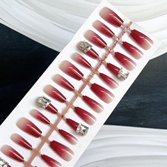 2024新款穿戴甲紅石榴漸變白鑽穿戴甲美甲高級爆閃
