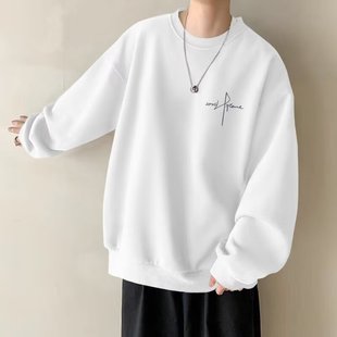 Round Neck Sweatshirt for Men 2024 Spring and Autum New Trendyy Ins Hong Kong Style Simple Loose Versatile Casual Top for Men