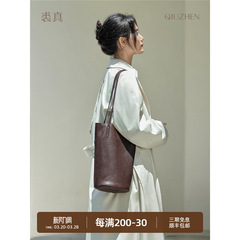 Qiu Lazy Bucket Bag 本革脇の下ショルダーバッグレトロ通勤バッグトップレイヤー植物タンニンなめし牛革フラワーチューブバッグ女性用