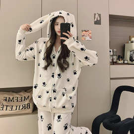 # 秋冬新款法兰绒睡衣女甜美时尚家居服套装春季