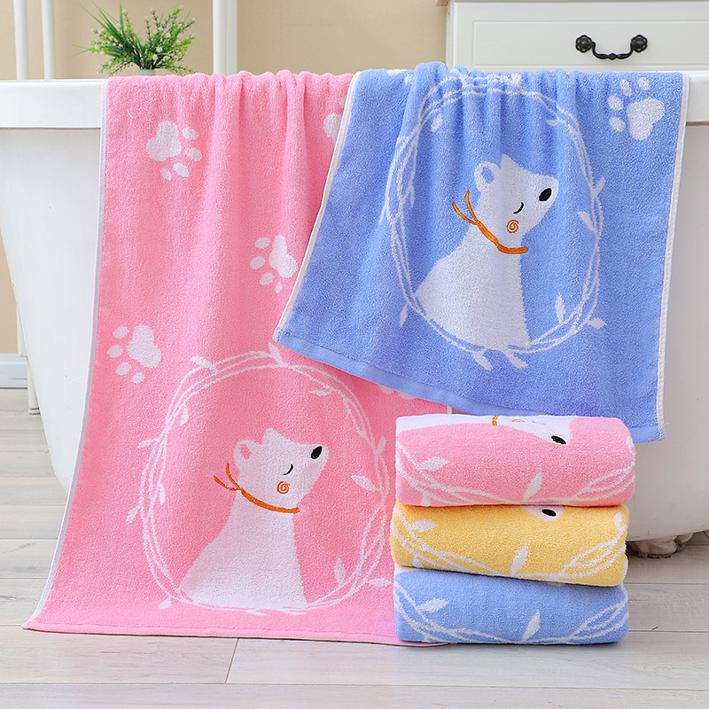 Factory Direct thickened colored yarn pure cotton cartoon children's bath towel soft absorbent holiday gift supermarket LOGO embroidery