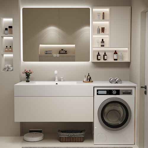 9WOR washing machine integrated cabinet balcony slate seamless ceramic basin bathroom cabinet combination modern simple washbasin