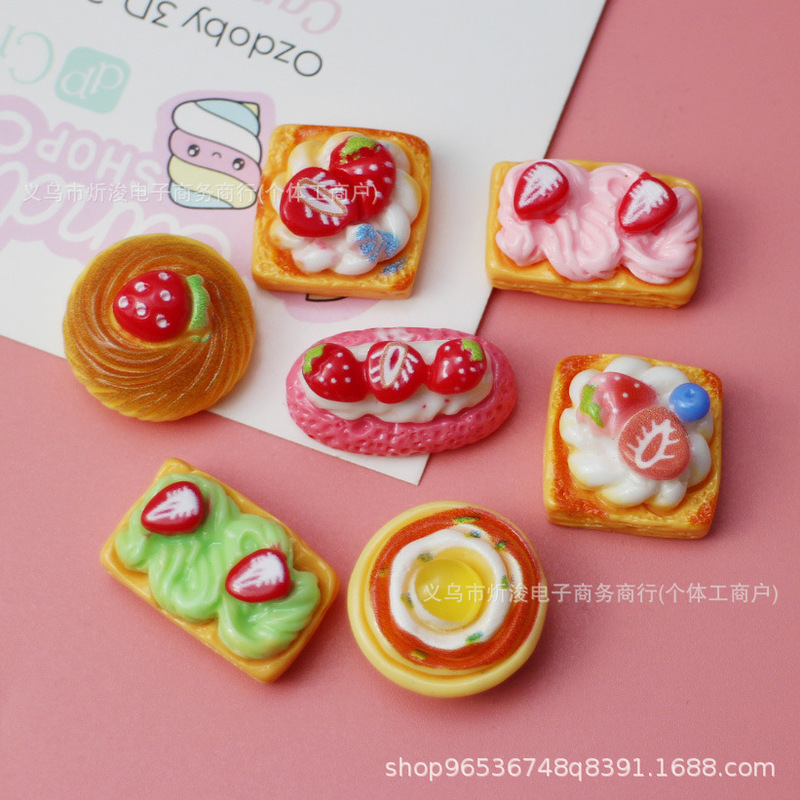 Cream Strawberry Cake Food Toy Cartoon DIY Cream Glue Resin Small Accessories Hole Shoe Buckle Jewelry Material Package