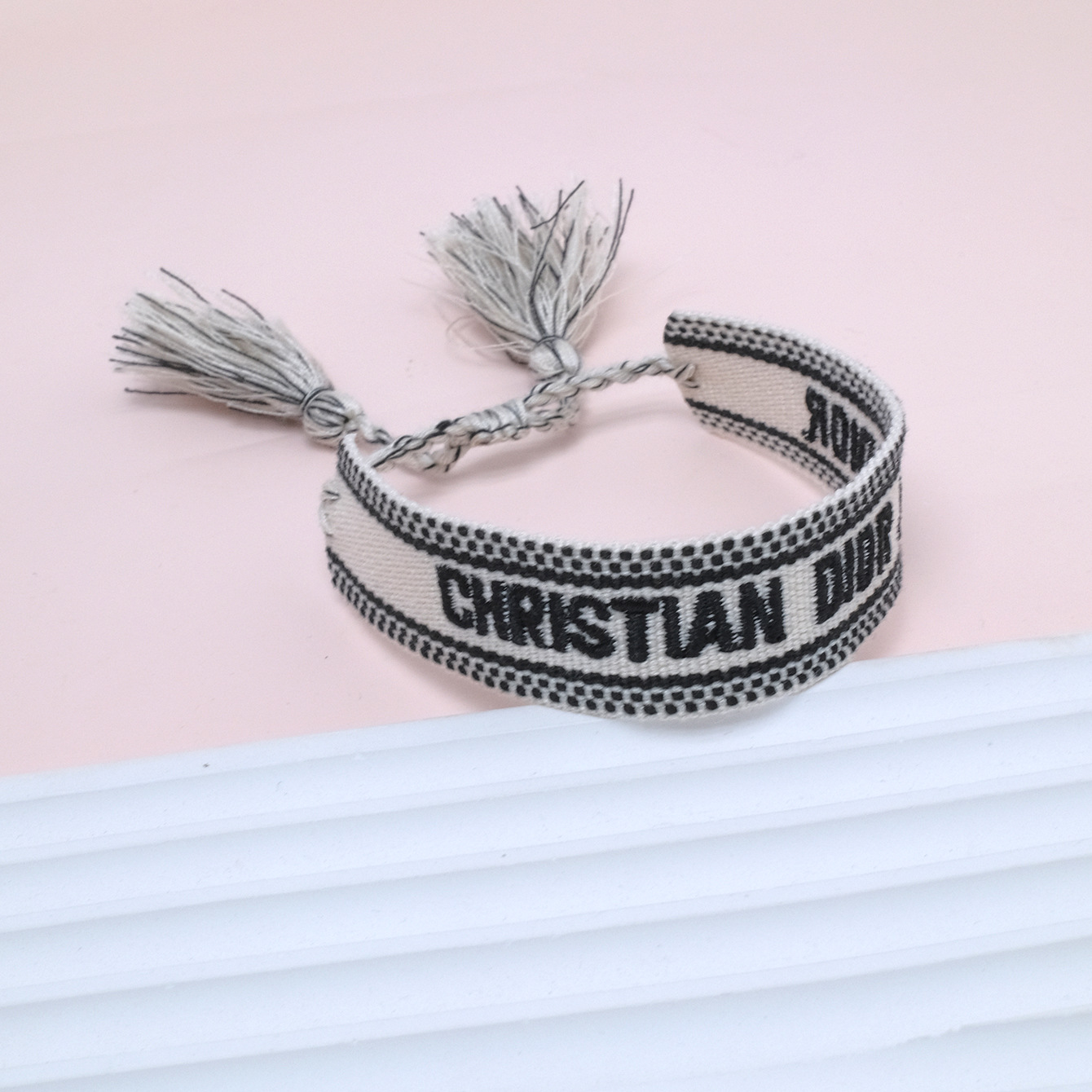 Dior J'Adior Bracelet Woven Cotton Black White