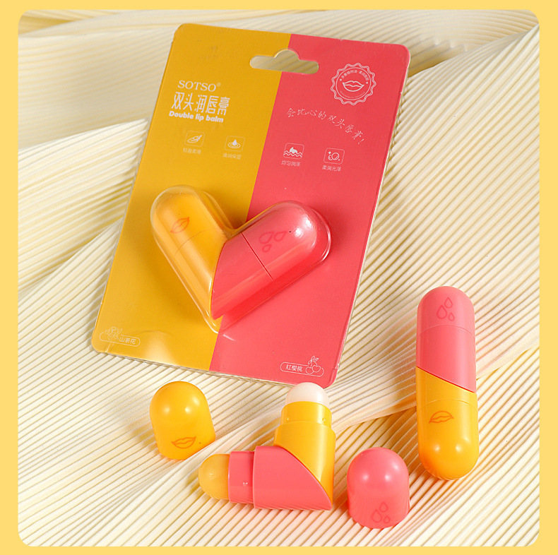 Double-ended heart-shaped lip balm, moisturizing, hydrating, prevents dryness and cracking, reduces lip lines, red base, unisex, wholesale.