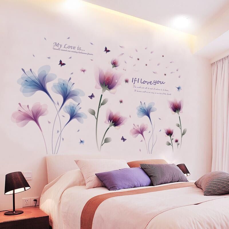 Flower wall stickers bedroom warm room layout living room background wall decorative wallpaper self-adhesive bedside wall wallpaper
