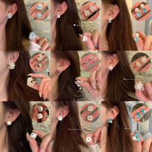 韩国ins气质锆石花朵耳环轻奢高级感珍珠耳钉时尚百搭925银针耳饰