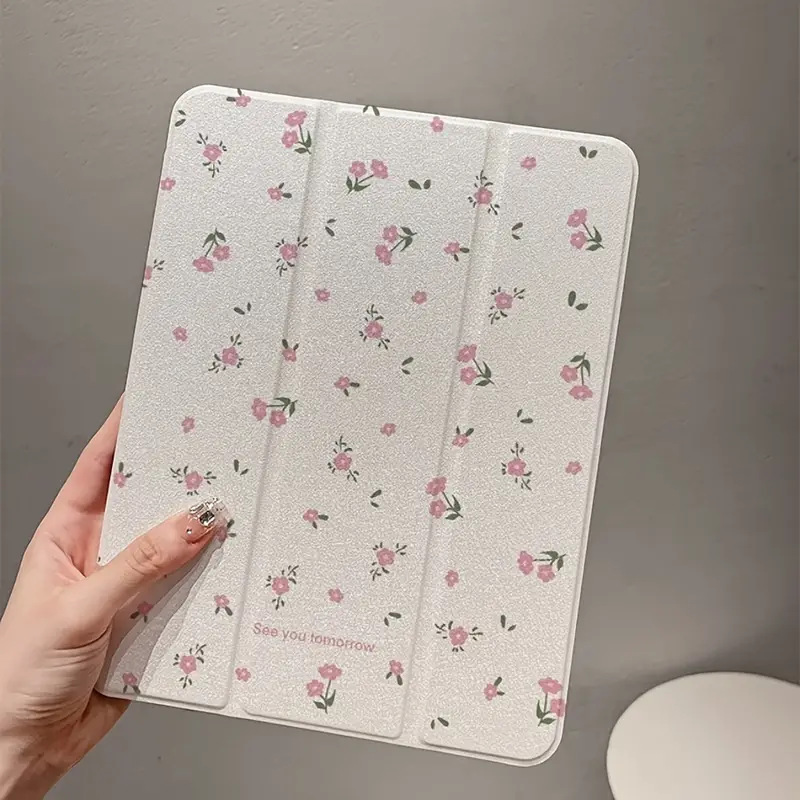 Transparent floral tri-folding flat protective cover iPad Pro11 2024/10th/10.2/10.9/10.5