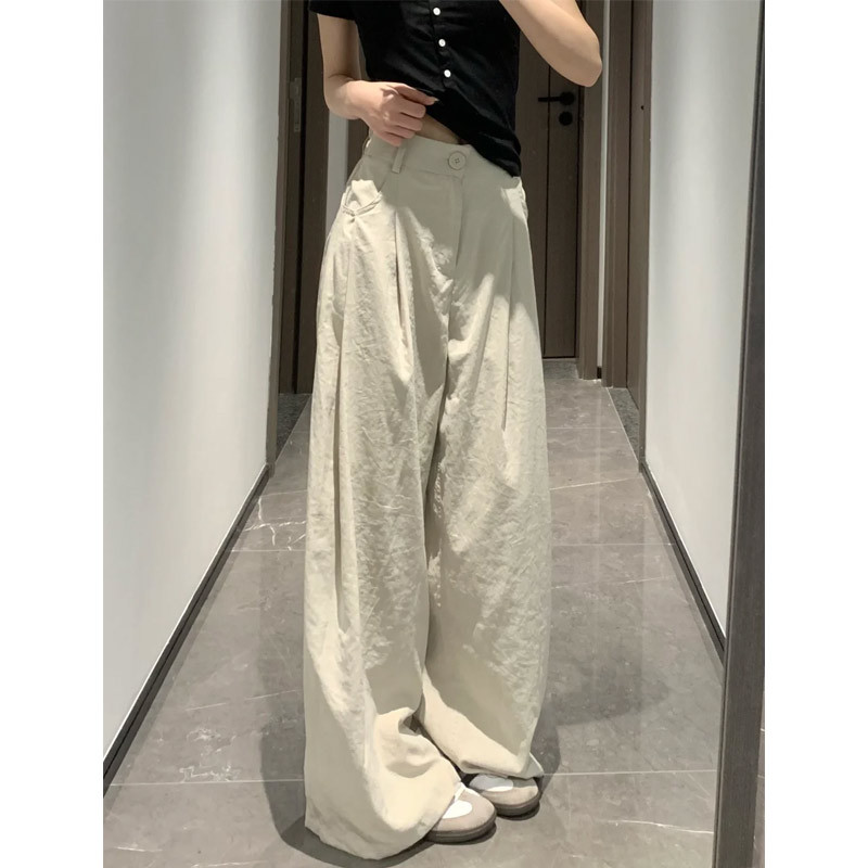 White Japanese-Style Suit Pants for Women 2026 New Spring and Summer High-Waisted Petite Casual Ice Silk Wide-Leg Pants