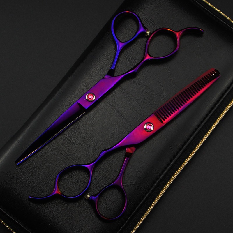 Tijeras profesionales para peluquería zurdos, con recubrimiento violeta