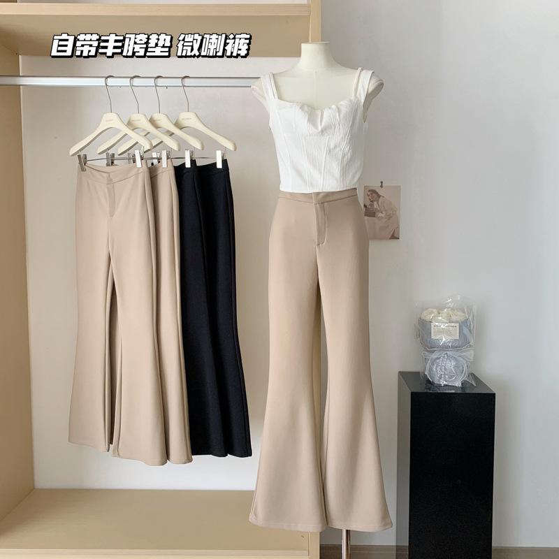 Black High-Waisted Flared Pants for Women, Straight-Leg, Slightly Flared, Stretchy, Slimming, Casual Long Pants That Enhance the Hips Black High-Waisted Flared Pants for Women, Straight-Leg, Slightly Flared, Stretchy, Slimming, Casual Long Pants That Enhance the Hips