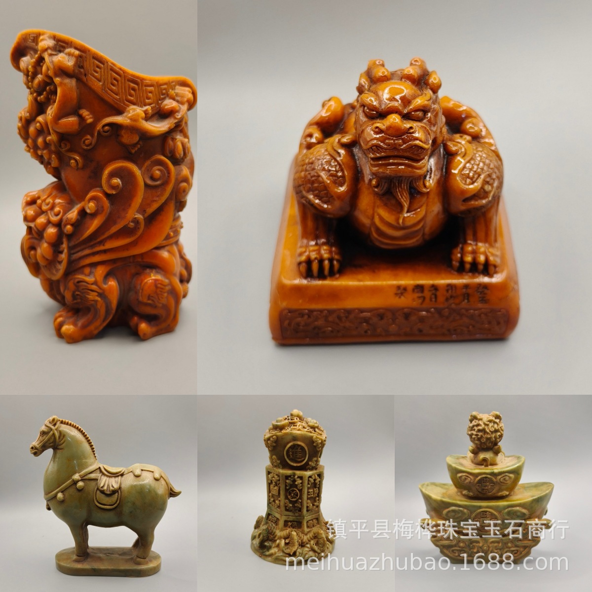 批发树脂工艺品仿古青唐马寿山石印章醒狮笔筒装饰摆件商务礼品