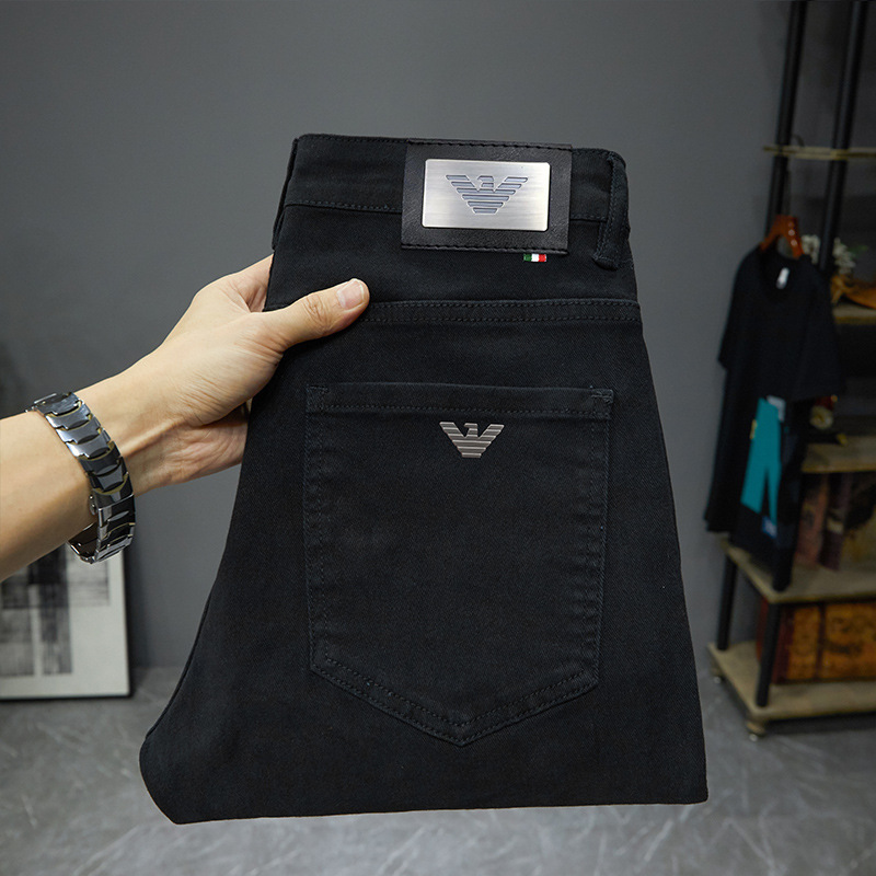 European Export 2026 New Model Men's Jeans Korean Style Slim Fit Pure Black Export Big Brand Long Pants