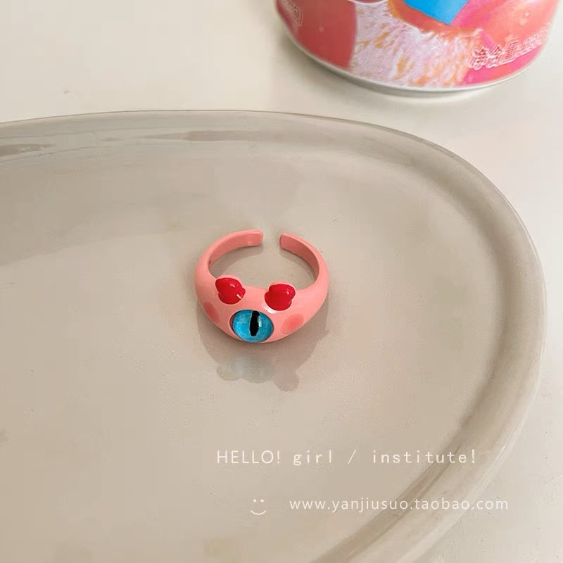 Divertido pequeño monstruo anillo grandes ojos salchicha boca dedo índice anillo dulce fresco dibujos animados lindo novias pareja anillo joyería