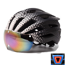 工厂定制自行车头盔一体成型充电尾灯磁吸式风镜公路山地车骑行帽
