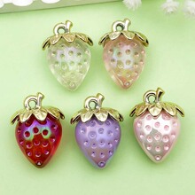 跨境热销亚克力彩色透明草莓吊坠挂件diy手链项链饰品配件