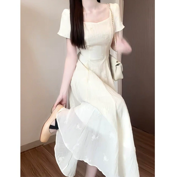 Платье с французской вышивкой большого размера женская летняя талия с пузырьками с короткими рукавами сказочная юбка нежный ветер первое свидание платье