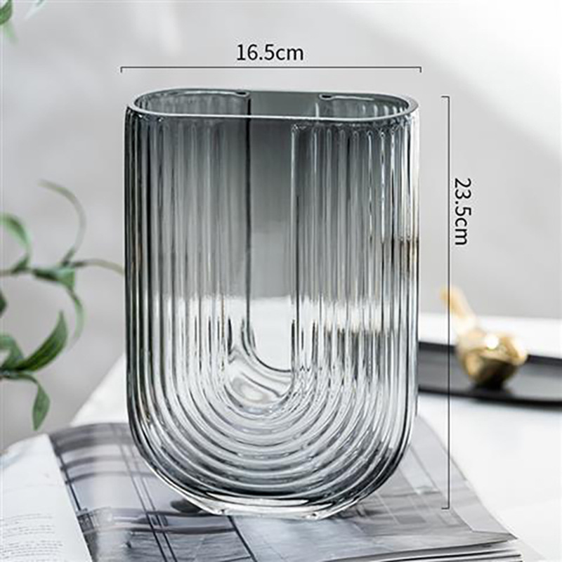 Gran jarrón de vidrio transparente en forma de U del norte de Europa creativo de alto valor visual de la sala de estar floral hidropónica decoración floral