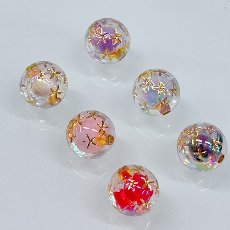 Golden Embossed Beads with Embedded Five-Pointed Stars, Acrylic Round Beads, DIY Bracelet, Phone Chain, Loose Beads Materials Golden Embossed Beads with Embedded Five-Pointed Stars, Acrylic Round Beads, DIY Bracelet, Phone Chain, Loose Beads Materials