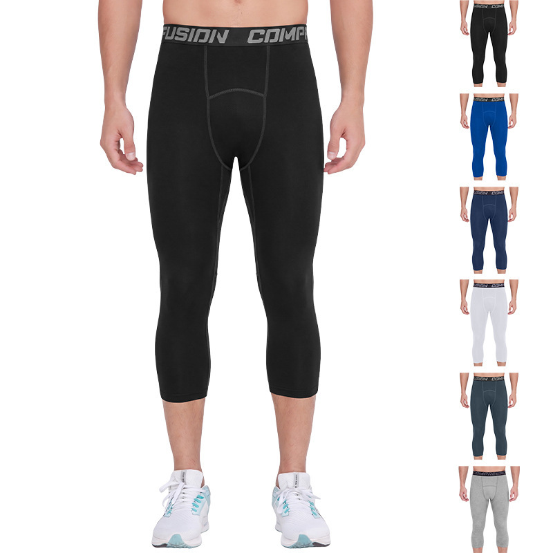 Men's 3/4 Compression Pants High Elasticity Quick-Dry Breathable Fitness Running Basketball Training Leggings Cross-Border Bestseller