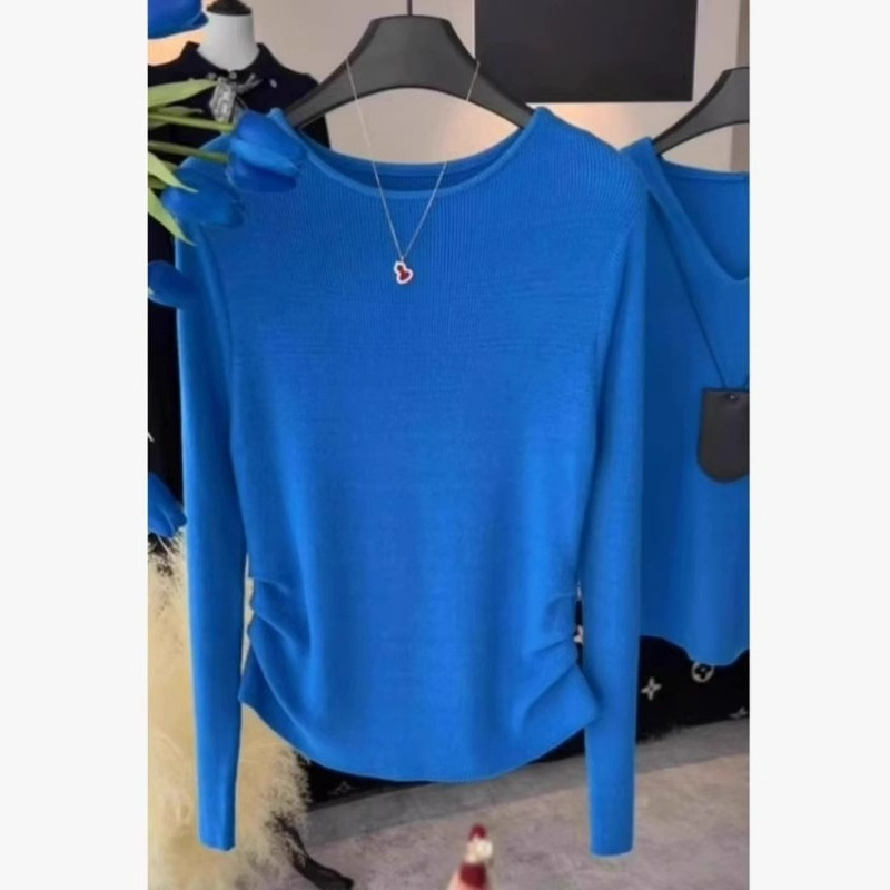 2025 New Autum Design Niche Klein Blue Round Neck Top Bottoming Shirt Slim Knitted Knitwear 2025 New Autum Design Niche Klein Blue Round Neck Top Bottoming Shirt Slim Knitted Knitwear