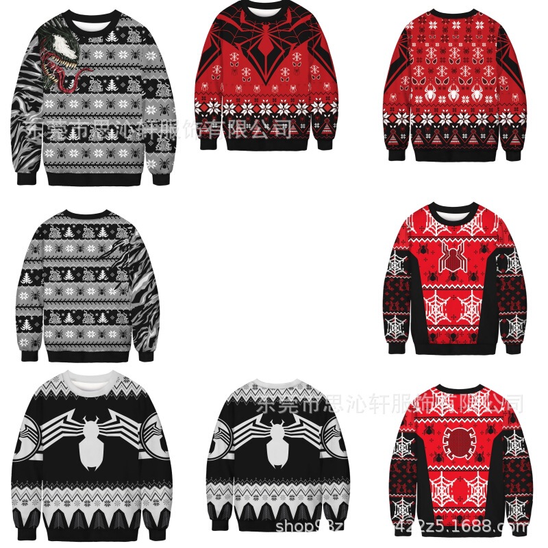 Christmas venom Spider COS same hoodie 3D casual couple sweater anime hooded cosplay