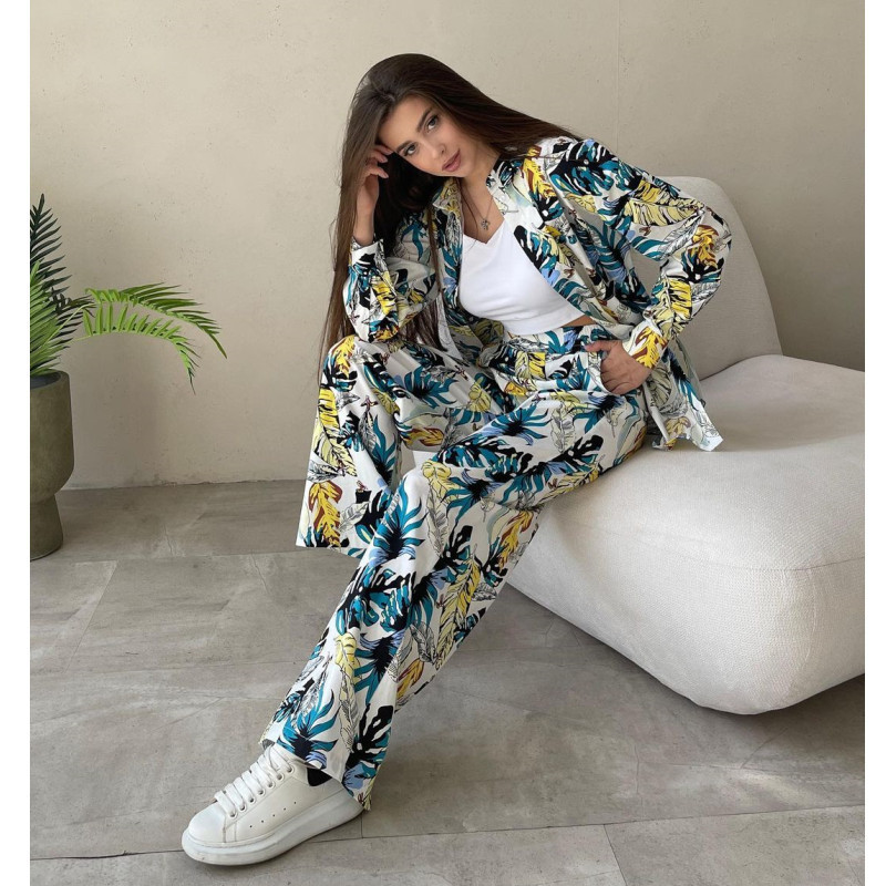 European and American Spot 2025 New Fashion Printed Large Size Loose Tops High Waist Wide Leg Pants Women's Casual Suits European and American Spot 2025 New Fashion Printed Large Size Loose Tops High Waist Wide Leg Pants Women's Casual Suits