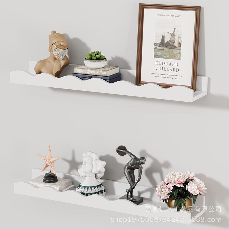 Cross-border Wooden Wall Decoration Floating Shelf Two-piece Set Kindergarten Bookshelf Bathroom Shelf Photo Frame Storage