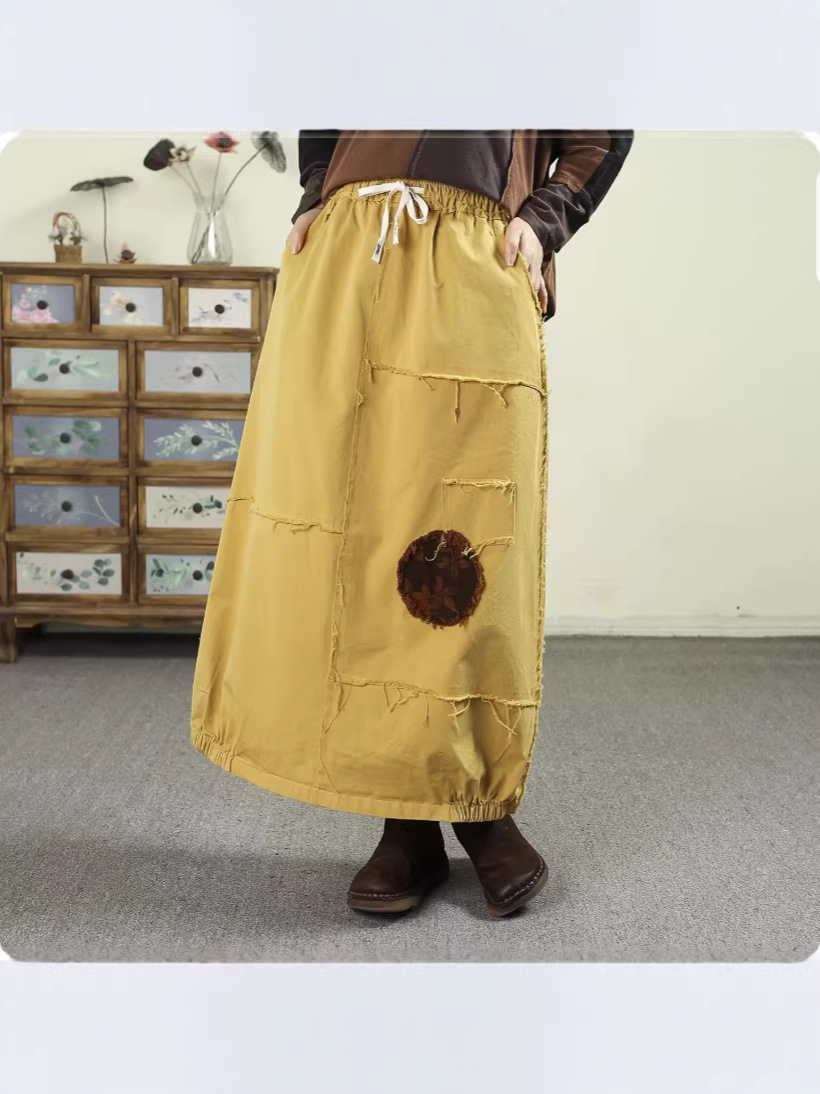 Ancient coffee clothing retro casual raw edge splicing skirt 2026…