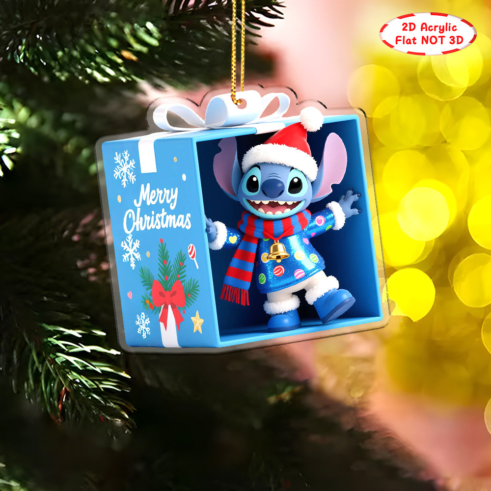 Nuevos productos transfronterizos adorables de Navidad Stitch decoración colgante acrílico plano 2D para regalos de Navidad colgante
