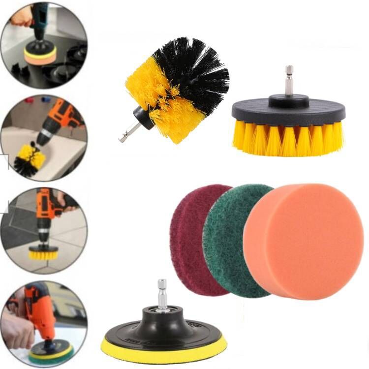 跨境爆款6件套电动尼龙六角电钻清洁刷头百洁布套装电钻刷头套装