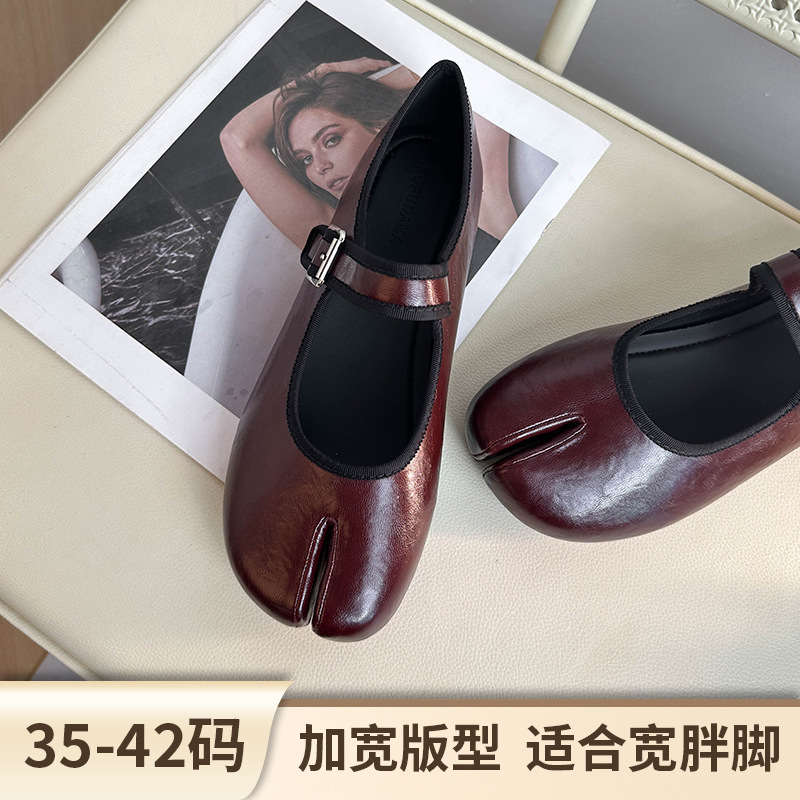 大码宽胖软底舒适平底单鞋女一字带玛丽珍分趾鞋圆头不累脚猪脚鞋|undefined