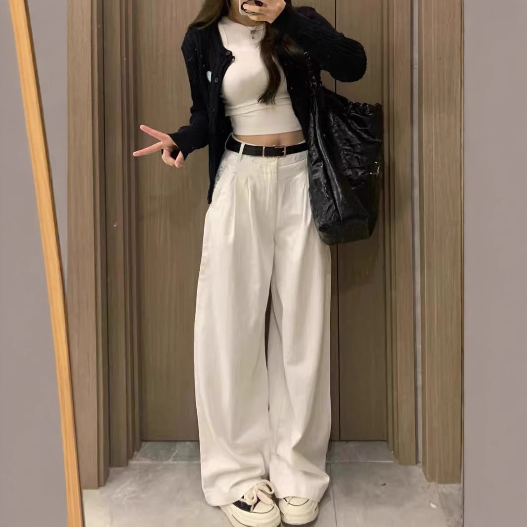 White Wide Leg Jeans Women's Autumn and Winter 2025 New Loose Slimming High Waist Dipped Straight Pants Spring and Autumn