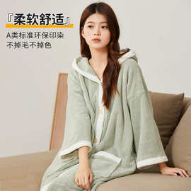 珊瑚绒浴袍休闲家居服菠萝格透气浴衣舒适吸水浴袍女不掉毛批发