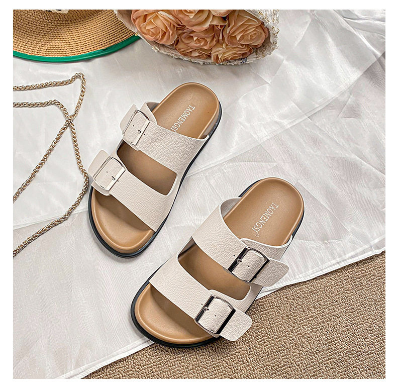 Dép sandal nữ quai ngang khóa đôi đế dày phong cách retro, mang ngoài trời — Màu Kaki, Màu trắng sữa, Màu đen chi tiết 27