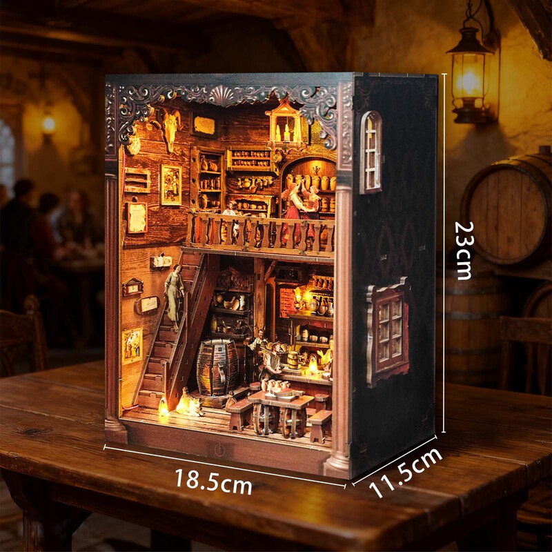 新款书立拼图旧时光酒馆diy小屋手工拼装感应书屋原创模型摆件|undefined