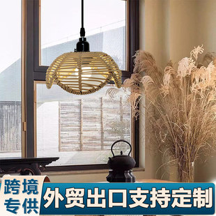 Cross-border exclusive for American simple rattan study Leisure bar chandelier lotus-shaped lampshade