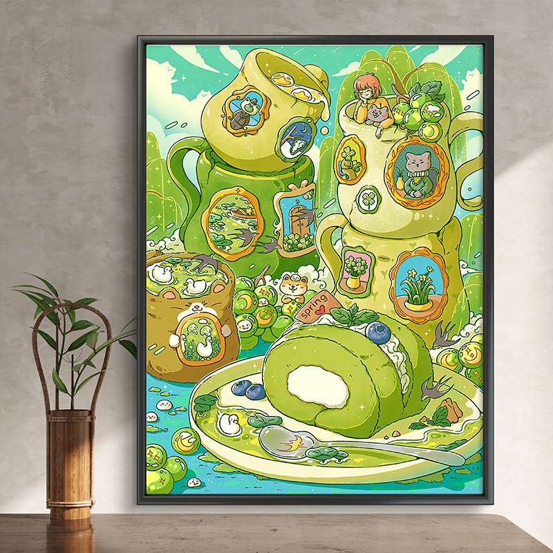 Pintura al óleo digital de estilo antiguo estilo arquitectónico de la dinastía Tang, relleno a mano, relleno de agujero, lámpara acrílica, sala de estar nueva