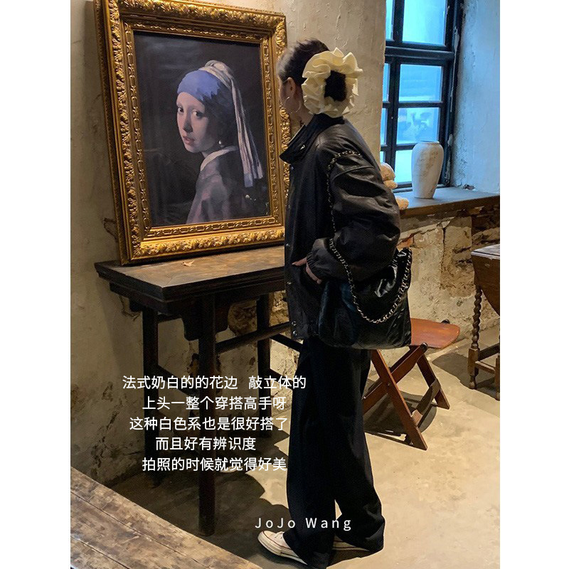 Duang~质感缎面木耳花边肠圈发圈头饰发绳女发饰花边头绳韩国头花|undefined
