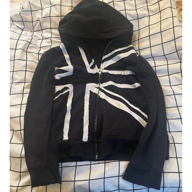 Y2K Long-Sleeved Pullover Zipper Patchwork High-Neck Sweatshirt Jacket Hoodie Punk Dark Street Style Hip-Hop Ins