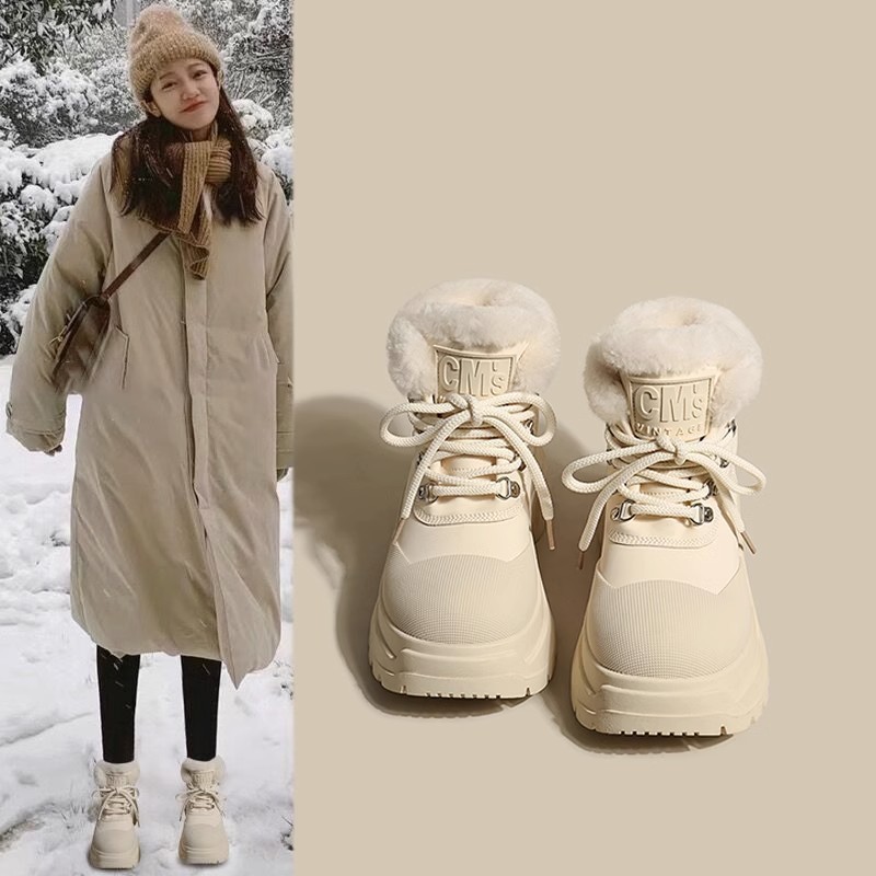 두꺼운 바닥 북동쪽 스노우 부츠 여성의 2023 겨울 새로운 기모 두꺼운 따뜻한 패션 화이트 마틴 부츠 면화 신발