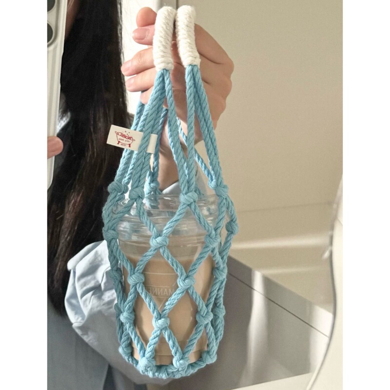 Ins Internet Celebrity Water Cup Net Bag Pure Hand-woven Portable Handbag Milk Tea Coffee Cup Water Cup Set Travel Cup Set