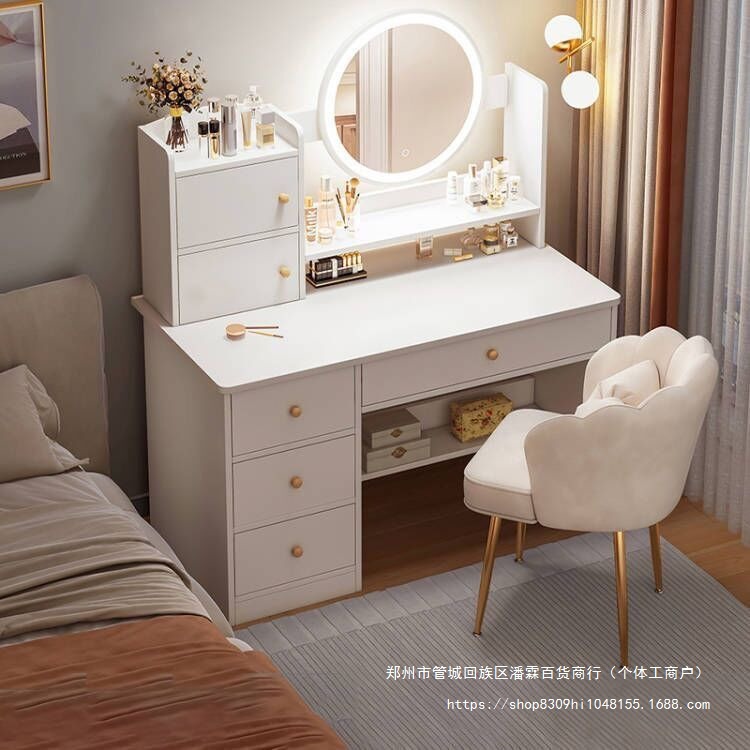 Dressing Table Bedroom Simple Modern Makeup Table New Internet Celebrity Makeup Mirror with Cabinet Simple Default Item Artificial Board