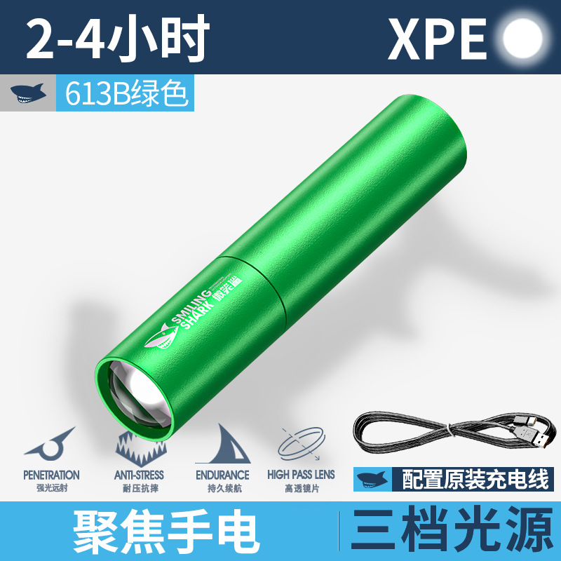 613B 녹색 [측면 조명 없이 줌, 내장 14500 리튬 배터리 600MAH, 플라스틱 상자]