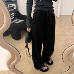 毛呢裤子灰色抽绳加厚休闲裤女2025秋冬新款慵懒风直筒宽松阔腿裤